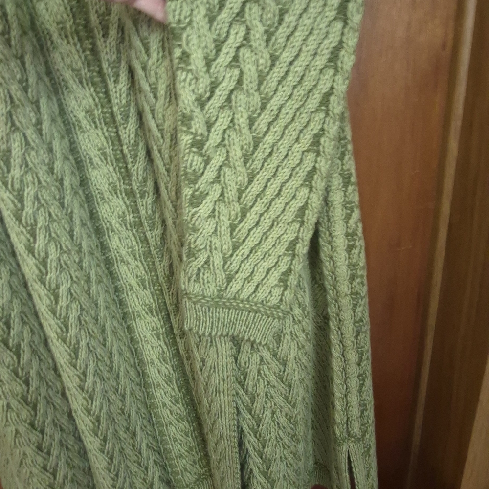 Aran Crafts Irish Merino Wool Green Cable Knit Cardigan XXL - Picture 4 of 6